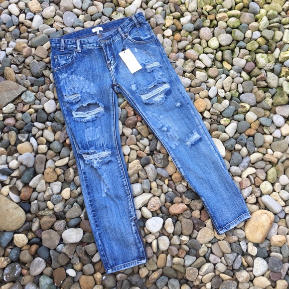 Tobi Denim - Tobi Boyfriend Destroyed Denim Ankle Jeans Size 25
